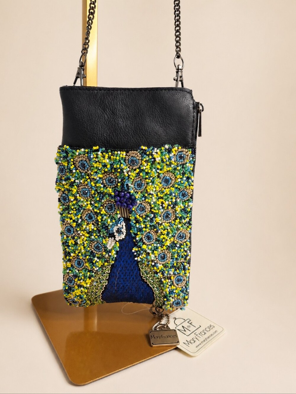 Mary Frances True Colors Peacock Beaded Mini Crossbody Bag